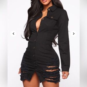 FashionNova Stylish Black Button-Up Dress